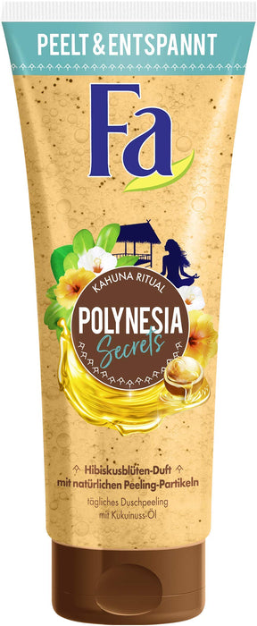 FA Peeling pod prysznic Polynesia Secrets Kahuna Ritual z naturalnymi cząsteczkami peelingującymi i olejkiem z orzechów ukuinowych, 1 opakowanie (1 x 200 ml)