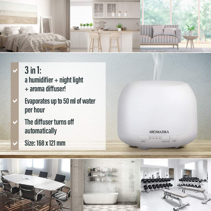 Essential Oil Diffuser 500ml - Ultrasonic Humidification - Aromatherapy Diffuser Humidifier- 7 Color LED Lights - for Room - Home - Office - Yoga - Salon - Spa - Office - Bedroom - Best for Gift