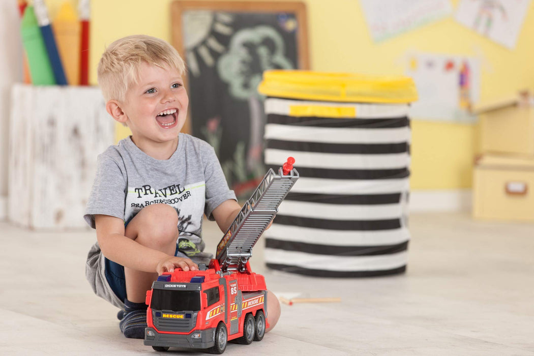 Dickie Toys 203308371 Straż pożarna Fire Fighter 36 cm, migające światła, efekty dźwiękowe, pojazd strażacki i ruchoma drabina, funkcja psikania wodą, trafiony prezent dla dzieci od 3 lat