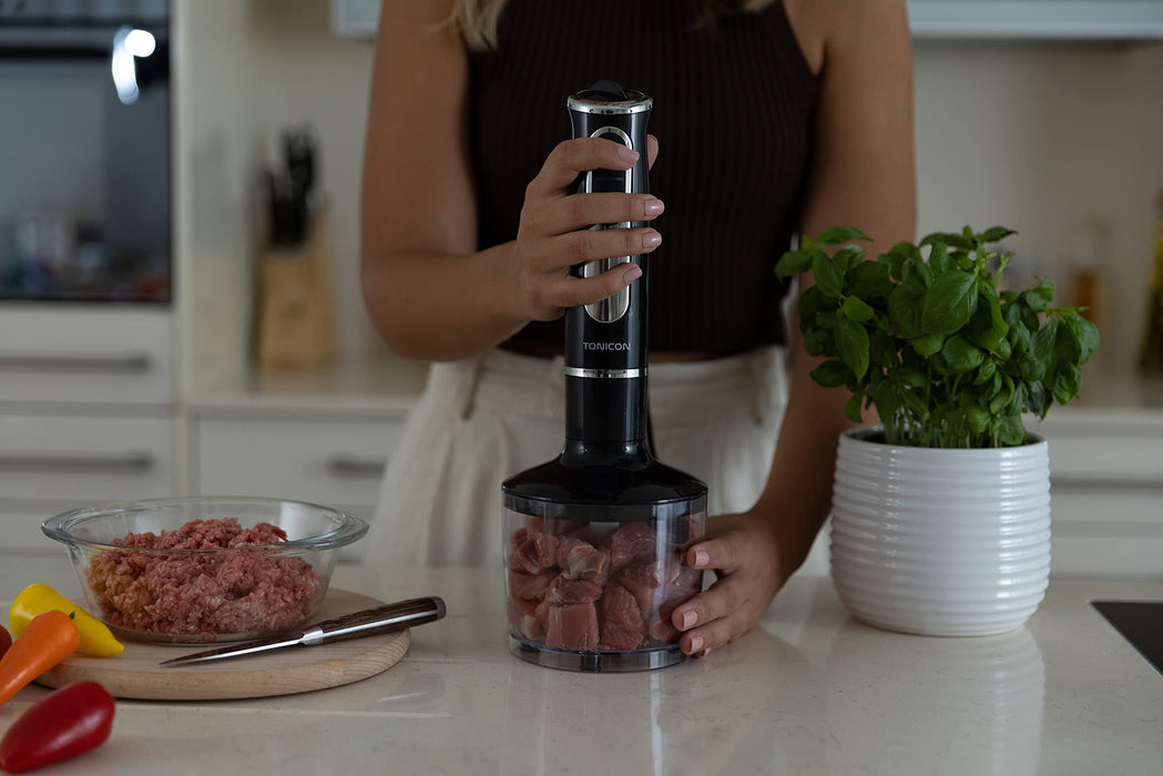 TONICON® Premium blender ręczny 4 w 1 HB-103C – [600] W – wydajny zestaw blenderów – [10] zmienne poziomy prędkości – blender blender ze stali nierdzewnej (stal nierdzewna)
