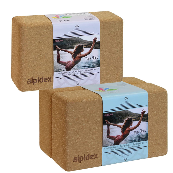 ALPIDEX Blok do jogi z korka naturalnego 1 sztuka lub zestaw 2 klocków ekologiczny i długotrwały korek z Portugalii