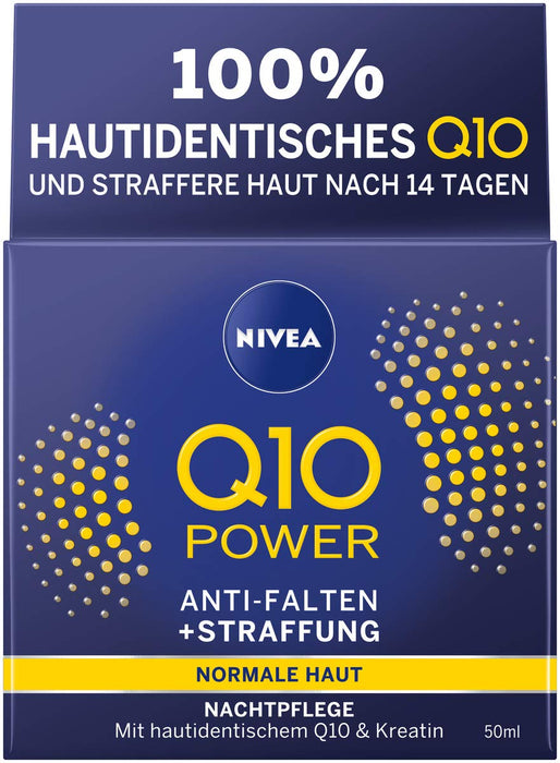 NIVEA Q10 przeciwzmarszczkowa regenerująca pielęgnacja na noc (50 ml), ujędrniająca pielęgnacja twarzy do wszystkich rodzajów skóry, krem na noc z podwójnym efektem koenzymu Q10 i kreatyny