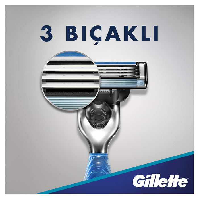 Gillette Mach3 Rączka maszynki do golenia dla mężczyzn + 3 ostrza wymienne, z ostrzami twardszymi niż stal
