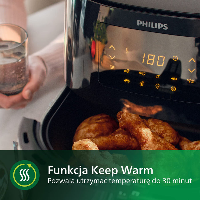 Philips Essential Airfryer XL - Misa 6,2 l, Frytownica bez oleju, Technologia Rapid Air, Ekran dotykowy, Aplikacja NutriU z przepisami (HD9270/90)
