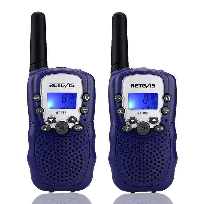 Retevis RT388 Walkie Talkie dla dzieci, zabawki dla 3-12-letnich chłopców i dziewcząt, latarka VOX 8 kanałów, prezent urodzinowy dla dzieci, Walkie Talkie do chowanego w chowanego, kemping, piesze wycieczki (granatowy, 1 para)