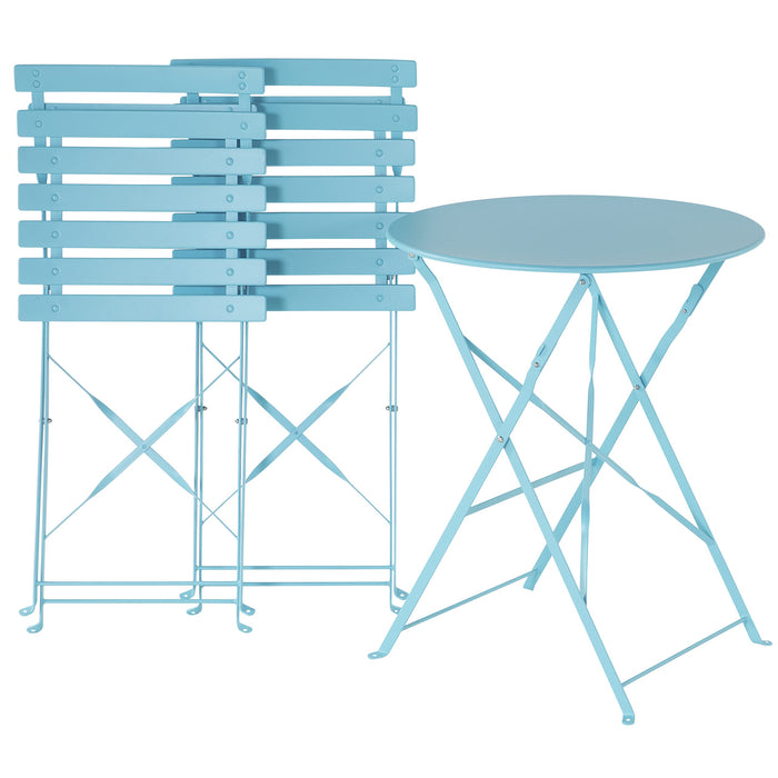 Metalowy zestaw mebli balkonowych niebieski 2 krzesła stolik ogród taras Fiori
