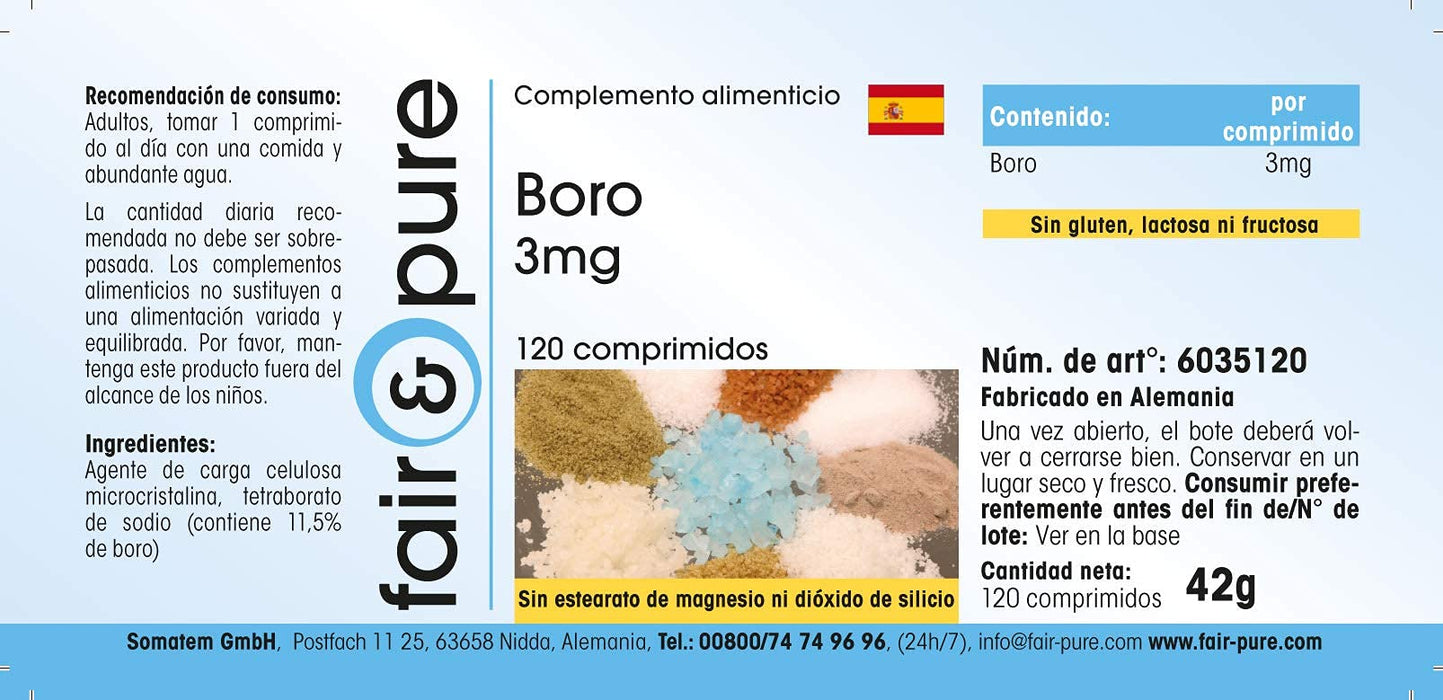 Bor tabletki 3mg (bor) jako tetraboran sodu - wegański - pierwiastek śladowy - bez stearynianu magnezu - 120 tabletek