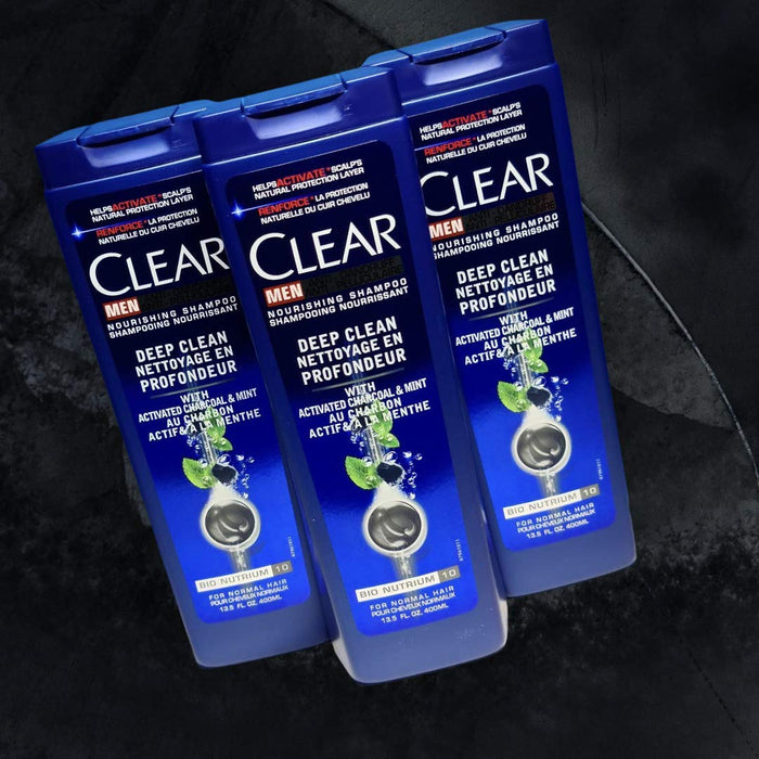 3x400ml Clear MEN SZampon DEEP CLEAN with ACTIVED CHARCOAL &Mint