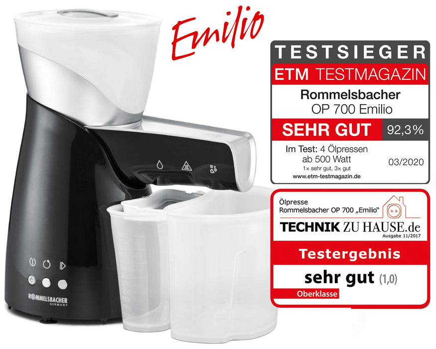 Rommelsbacher OP 700 Emilio elektryczna prasa olejowa, tworzywo sztuczne, czarna, srebrna