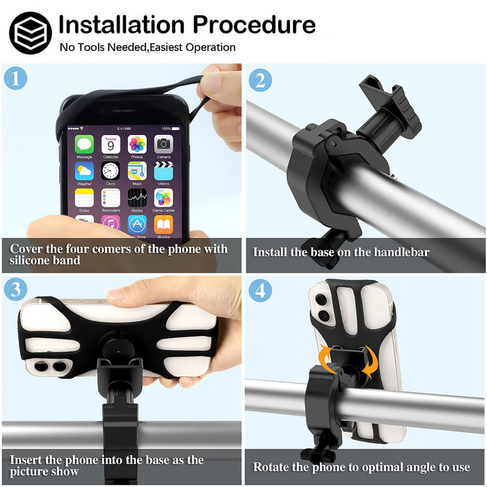 Rouclo Uniwersalny uchwyt na telefon komórkowy, rower lub motocykl, obracany o 360°, zdejmowany uchwyt rowerowy, stabilny uchwyt do smartfona o przekątnej 4,5-7,0 cala