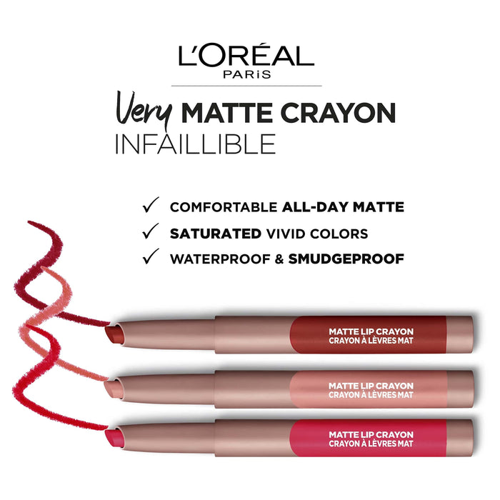 L'Oréal Paris Infaillible Matte Lip Crayon Pomadka do ust w wygodnej formie kredki o matowym wykończeniu, 102 Caramel Blondie, 2,5 g