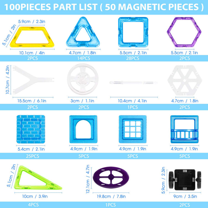 Theefun 100 Sztuk Magnetycznych Klocków Konstrukcyjnych, Zestaw Klocków Magnetycznych dla Dzieci Zabawki Magnetyczne Klocki Konstrukcyjne dla Dzieci Gry dla 3 4 5 6 7-letnich Chłopców i Dziewcząt