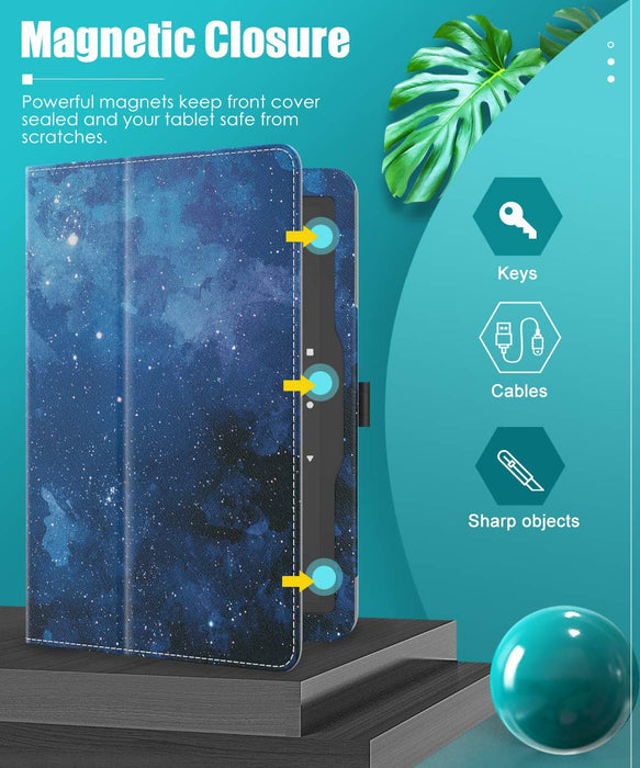 MoKo Case Compatible with All-New Kindle Fire HD 8 Tablet and Fire HD 8 Plus Tablet (10th Generation, 2020 Release), Slim Folding Stand Cover with Auto Wake/Sleep - Blue Sky Star
