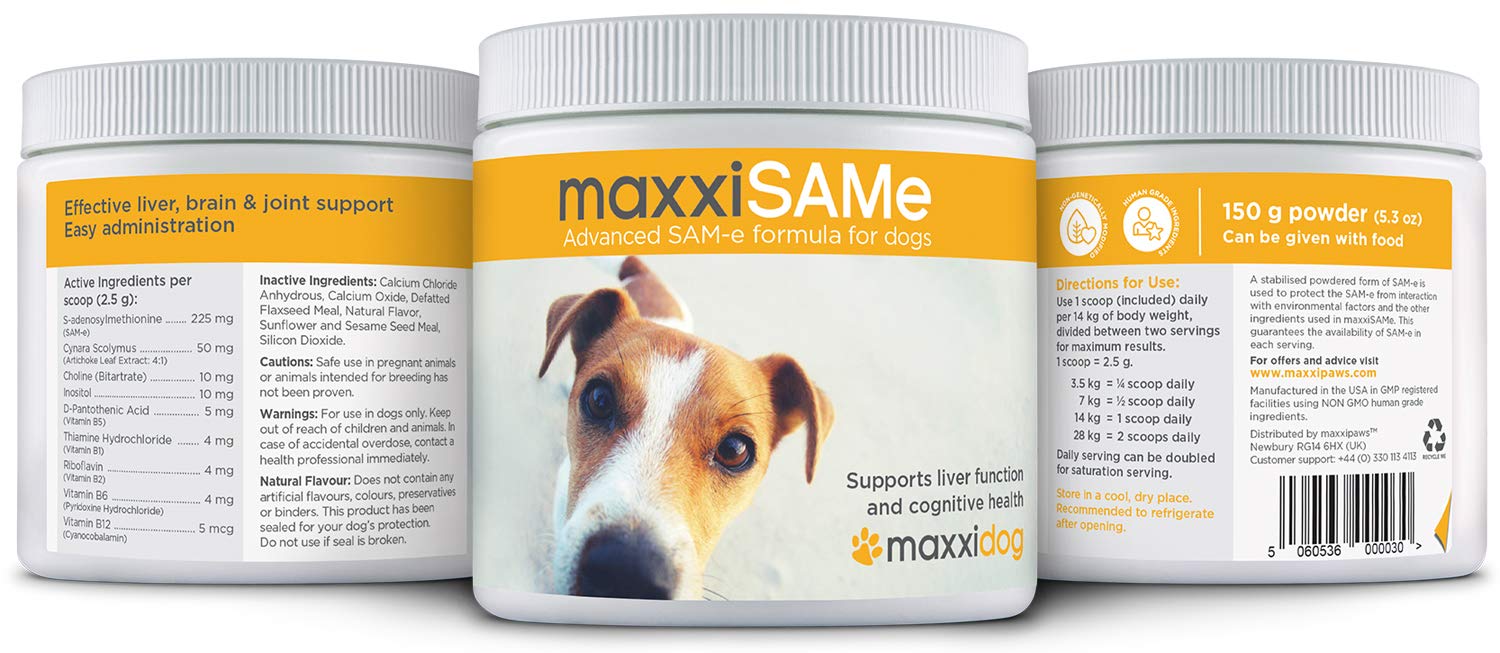 maxxidog – maxxiSAMe SAM-e karma uzupełniająca dla psów – wsparcie funkcji wątroby i funkcji poznawczej u starszych zwierząt – proszek 150 g