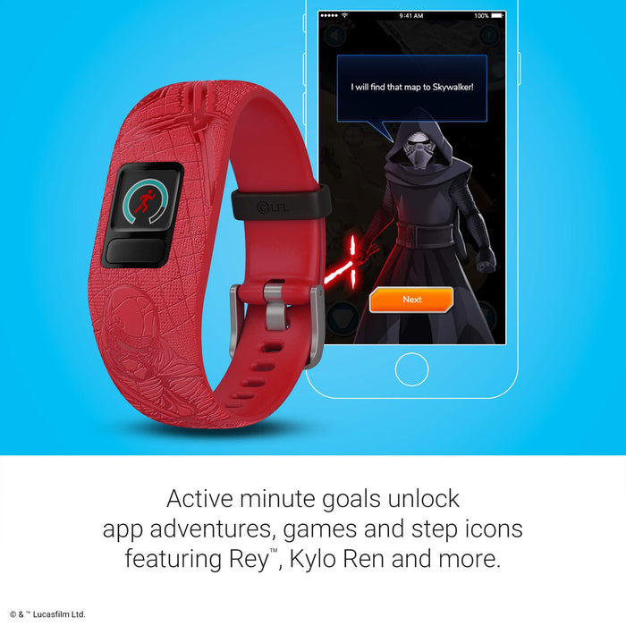 Garmin vivofit Jr. 2 Star Wars Dark Side Fitness Tracker monitor aktywności dla dzieci, regulowany pasek – czerwony