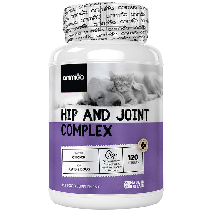 Hip & Joint Complex - 120 tabletek - Suplement diety wspomagający stawy i biodra dla psów i kotów, tabletki z glukozaminą dla psów i kotów, z kurkumą, MSM i kwasem hialuronowym, naturalne wsparcie, silna pomoc dla stawów