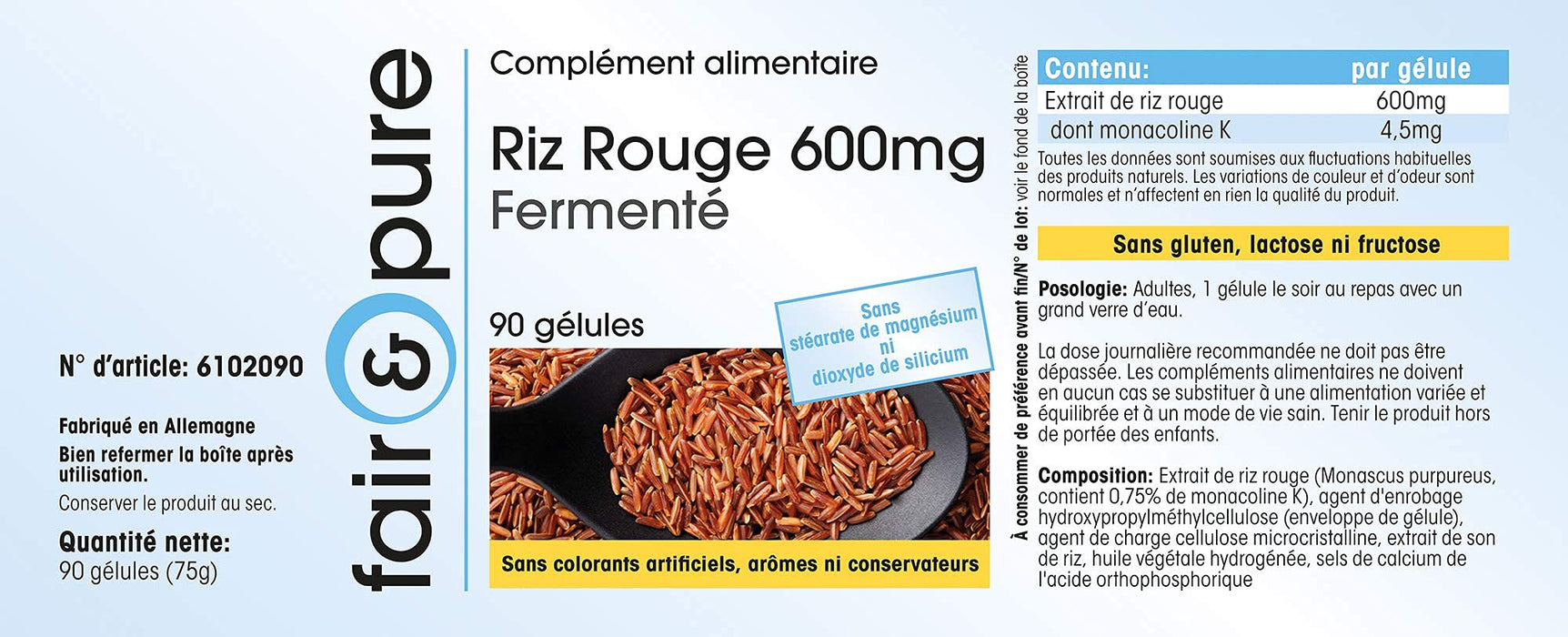 Red Rice Capsules 600mg z 4,5mg Monacolin K na kapsułkę - fermentowany czerwony ryż - wegańskie - bez stearynianu magnezu - 90 kapsułek