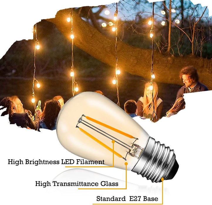 Suncan S14 E27 Edison żarówka LED, 2 W = 10 W, styl vintage, szkło bursztynowe, ciepła biel 2700 K, kąt świecenia 360°, bez możliwości ściemniania, 10 sztuk w opakowaniu