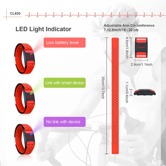 FITCENT Opaska na ramię z czujnikiem tętna, Optyczny czujnik tętna Bluetooth ANT + Wrist, Akumulator Fitness Tracker dla Peloton Strava Zwift Polar Beat DDP Yoga Wahoo Fitness