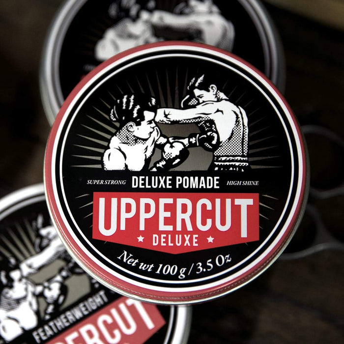Uppercut Deluxe, Deluxe Pomade, Professional Water-Based Pomade For Men With A Strong Hold High Shine Finish, Easy to Wash Out, No Residue 100g