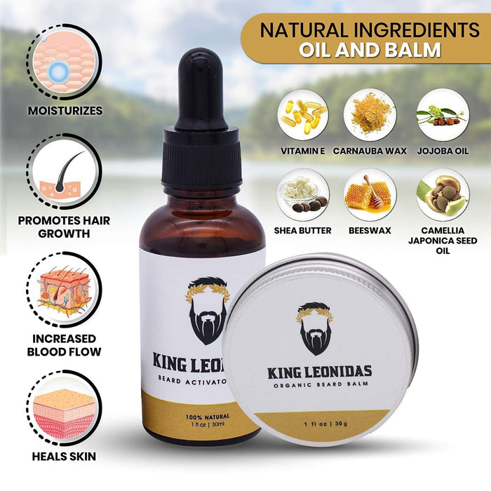 Zestaw na Porost Brody Zawiera Organiczny Olejek na Porost Brody, Tytanowy Wałek Derma i Naturalny Balsam do Brody - Zestaw do Pielęgnacji i Pielęgnacji Brody dla Mężczyzn do Niejednolitych Włosów