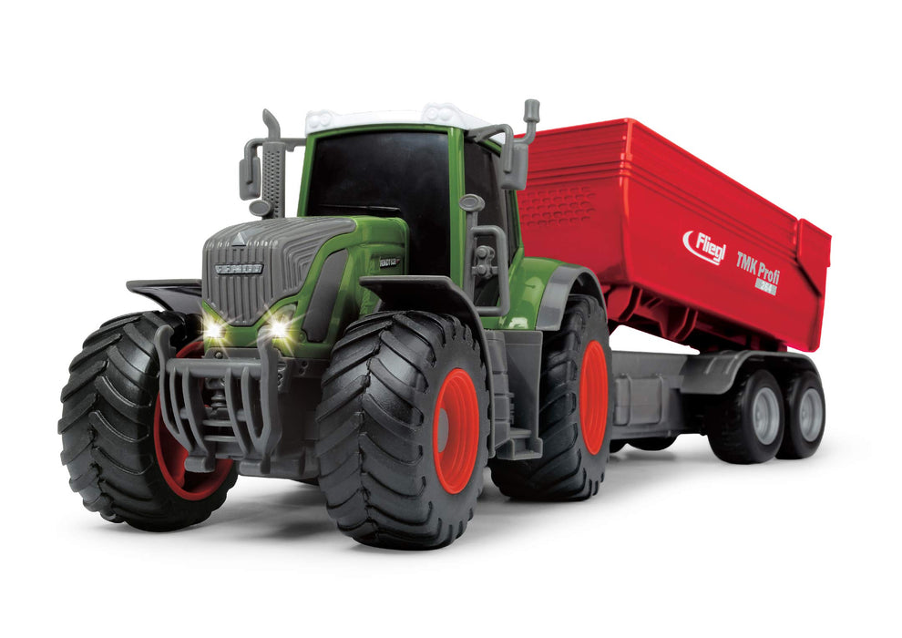 Dickie Toys 203737002 FARM Fendt 939 Vario traktor zabawkowy z przyczepą 41 cm, zabawa w gospodarstwo rolne, podnoszenie i opuszczanie, otwierana tylna klapa, światło i dźwięk, dla dzieci od 3 lat