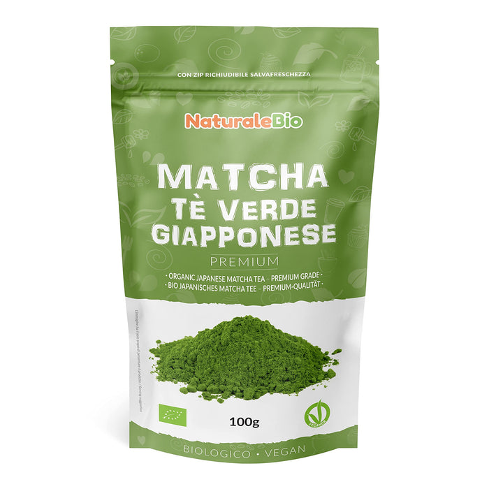 Zielona herbata Matcha organiczna w proszku - Gatunek Premium - 100 g. Herbata Matcha jest produkowana w Uji (Kyoto) w Japonii. Idealna do picia oraz do deserów, koktajli, zimnej herbaty, mleka i jako składnik przepisów.