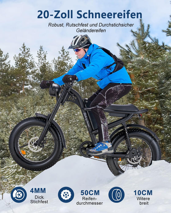 Riding'times E Bike rower elektryczny 20" Fat Tire rower elektryczny, akumulator 48 V/15 Ah, maks. zasięg do 40-90 km, rower górski off-road z 7 biegami, City E Bike, dla mężczyzn i kobiet
