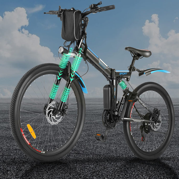 fiugsed Elektryczny rower górski, 26 cali, E-Bike 36 V, 250 W, składany, elektryczny rower górski z 21-biegową przekładnią w piaście