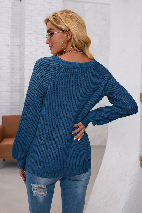 Kapoohott Damski sweter z dzianiny z dekoltem w kształcie litery V, sweter casual, luźny sweter