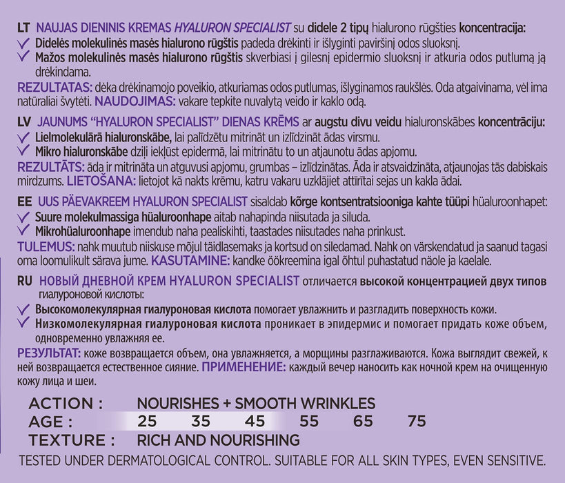 L'Oréal Paris Hyaluron Specialist nawilżający krem do twarzy na noc 25+, dwa rodzaje kwasu hialuronowego, 50 ml