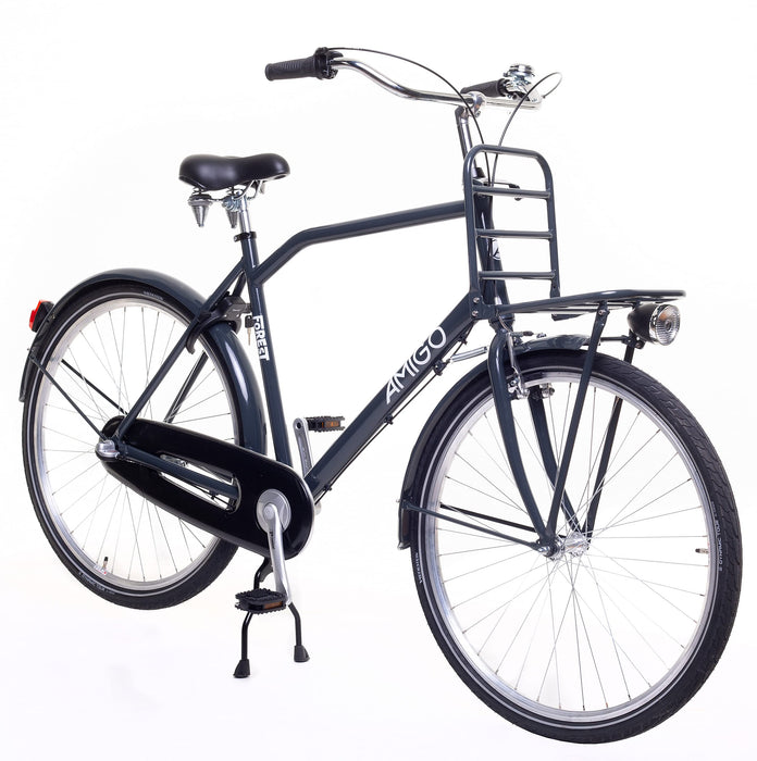 Amigo Forest – rowery miejskie dla mężczyzn 28 cali – 3-biegowa przerzutka Shimano, odpowiednie od 185 – 190 cm – rower miejski z hamulcem ręcznym, pedałem, bagażnikiem z przodu, oświetleniem i stojakiem na rower – kolor szary