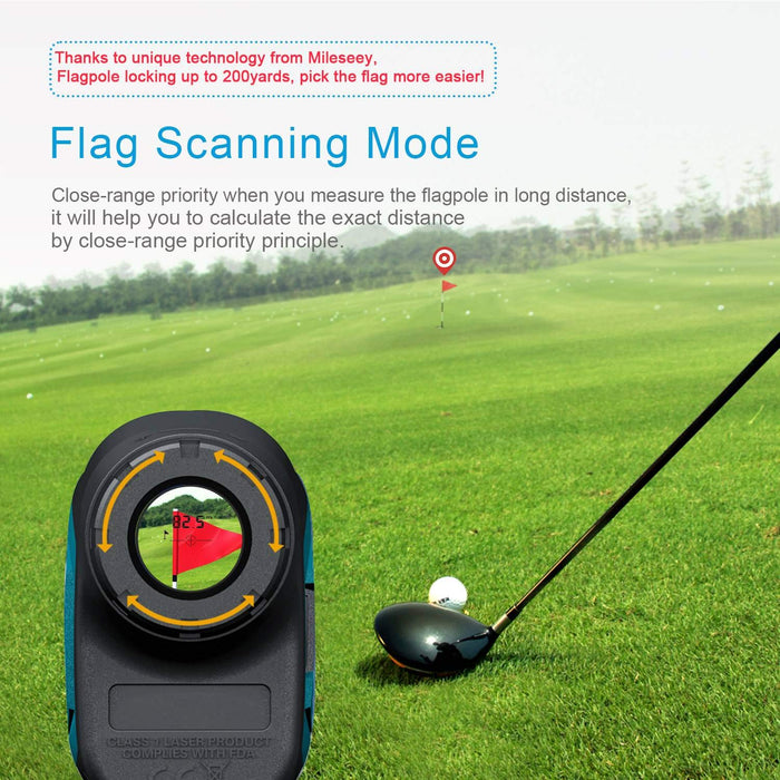 Mileseey Profesjonalny laserowy dalmierz golfowy 600 jardów z kompensacją nachylenia, wysoka precyzja ± 0,55 jarda, szybkie zapięcie masztu, powiększenie 6x, pomiar odległości/kąta / prędkości do golfa, polowania