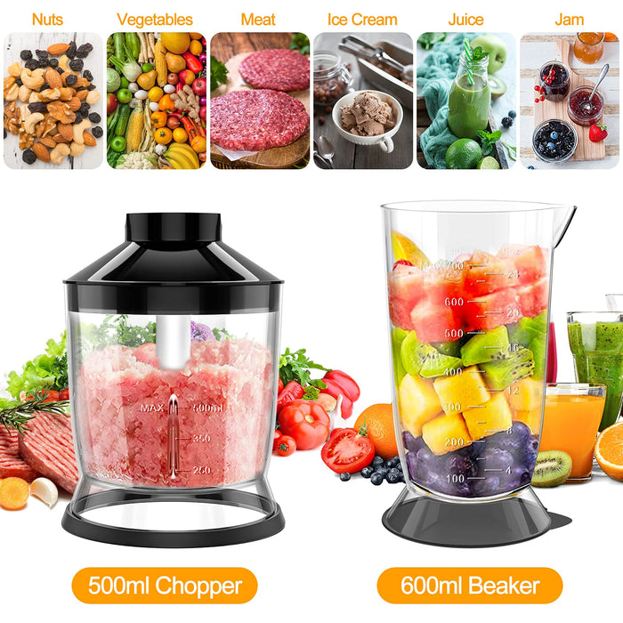 Blender ręczny 9 w 1 1500 W + TURBO mikser ręczny zestaw 304 blender ręczny stal szlachetna zwycięzca testu mikser wielofunkcyjny 4 ostrza ze stali szlachetnej łatwy w obsłudze, nie zawiera BPA