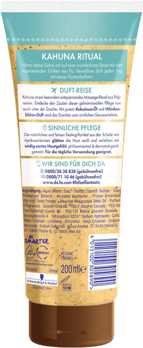 FA Peeling pod prysznic Polynesia Secrets Kahuna Ritual z naturalnymi cząsteczkami peelingującymi i olejkiem z orzechów ukuinowych, 1 opakowanie (1 x 200 ml)