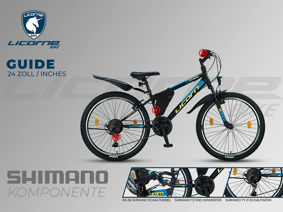 Licorne Bike Guide Premium rower górski dla dziewcząt, chłopców, mężczyzn i kobiet – Shimano 21 (18 przy 20 cali) przerzutka biegowa