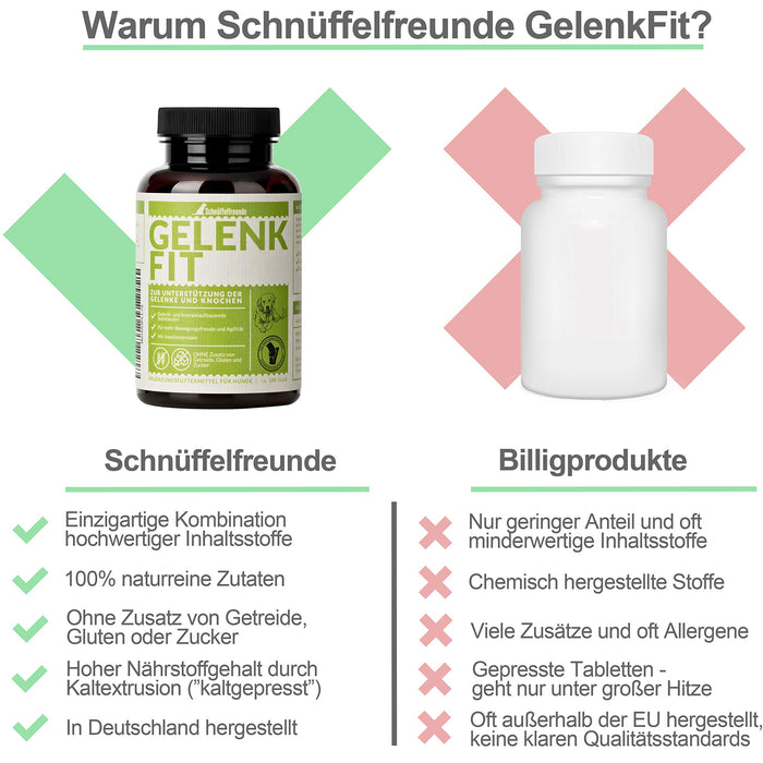 Schnüffelfreunde GelenkFit I Suplementy na stawy dla psów Tabletki na stawy i kości - Suplement diety dla psów - Wyprodukowano w Niemczech (150 g – ok. 180 sztuk)