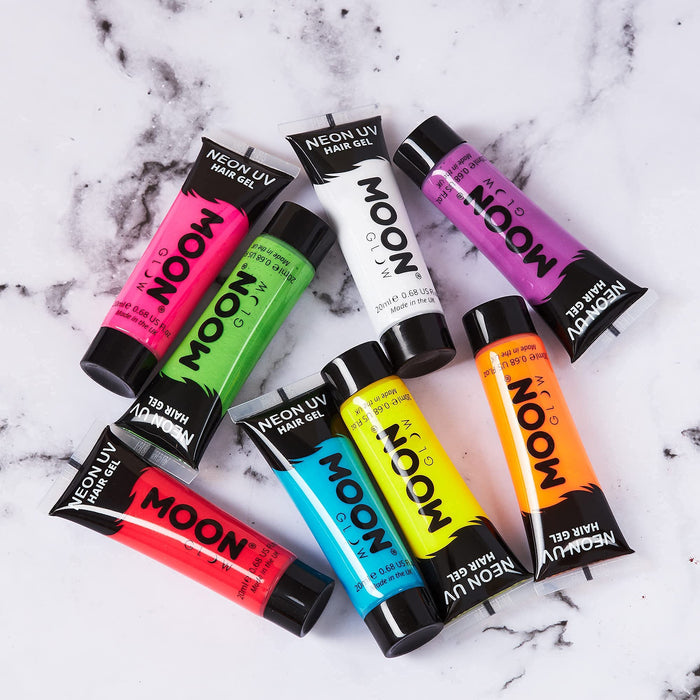 Moon Glow - Neonowy żel do włosów UV – zestaw 20 ml z 8 produktami – zrób sobie świecące kolce.