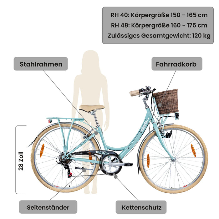 Galano Valencia damski rower holenderski, 28 cali, 150-175 cm, w stylu retro, z 6-biegową przerzutką i koszem, rower miejski, vintage