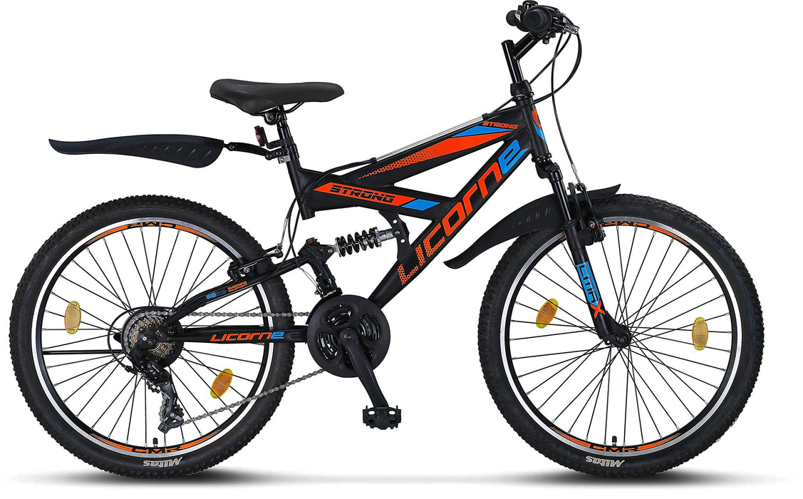Licorne Bike Rower górski Premium Strong V 24 i 26 cali – rower dla chłopców, dziewcząt, kobiet i mężczyzn – 21-biegowa przerzutka – pełne zawieszenie
