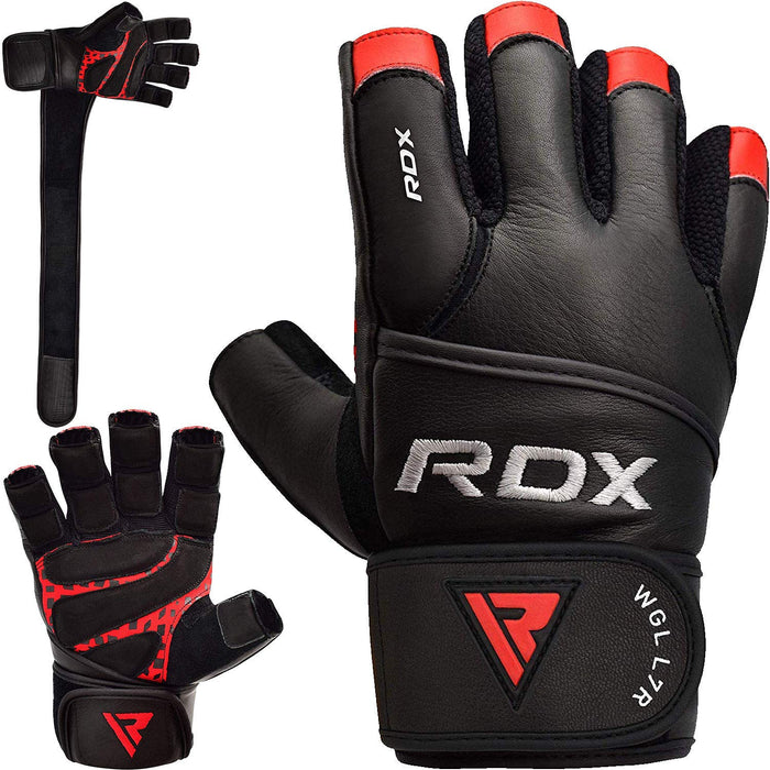 RDX Rękawice do treningu siłowego Długi nadgarstek Fitness Gimnastyka Trening Skórzany Krowa Powerlifter Siłownia Gym Gloves