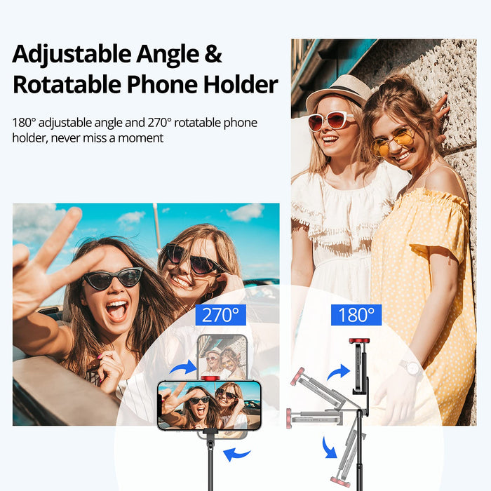 ATUMTEK Statyw do selfie Stick wysuwany 3 w 1 aluminiowy kij do selfie Bluetooth z bezprzewodowym pilotem do iPhone 13/13 Pro/12/11 Pro/XS Max/XS/XR/X/8/7, Samsung Huawei LG Google Sony, czerwony
