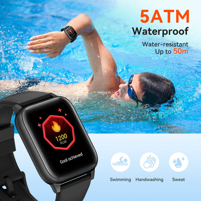 Parsonver Smartwatch, wodoodporny monitor fitness 5ATM z ponad 16 trybami sportowymi, zegarek na rękę z ekranem HD 1,69" z pomiarem tętna, krokomierzem, kaloriami itp. Czarny