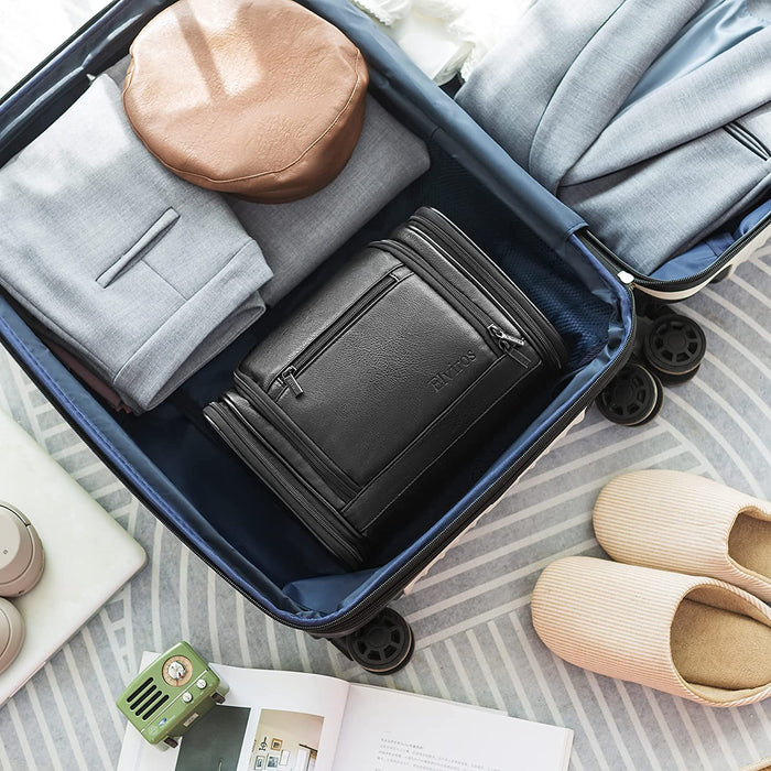 Elviros Travel wisząca kosmetyczka dla kobiet i mężczyzn, duży organizer na przybory toaletowe ze skóry PU, wodoodporny zestaw do golenia łazienkowego na kosmetyki, kosmetyczka