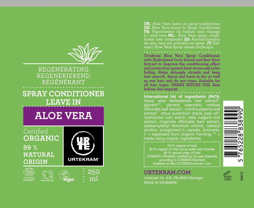 Urtekram Aloe Vera Leave-In Spray Conditioner organiczny, regenerujący, 250 ml