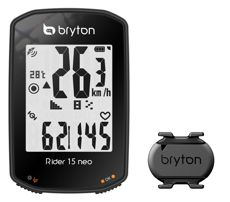 Bryton Rider 15 Neo C z czujnikiem częstotliwości pedałowania, czarny BR15NC