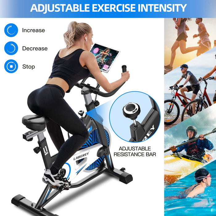 LABGREY Exercise Bike Indoor Cycling Bike Stationary Cycle Bike with Heart Rate Sensor & Comfortable Seat Cushion, Quiet Fitness Bike for Home Cardio Workout
