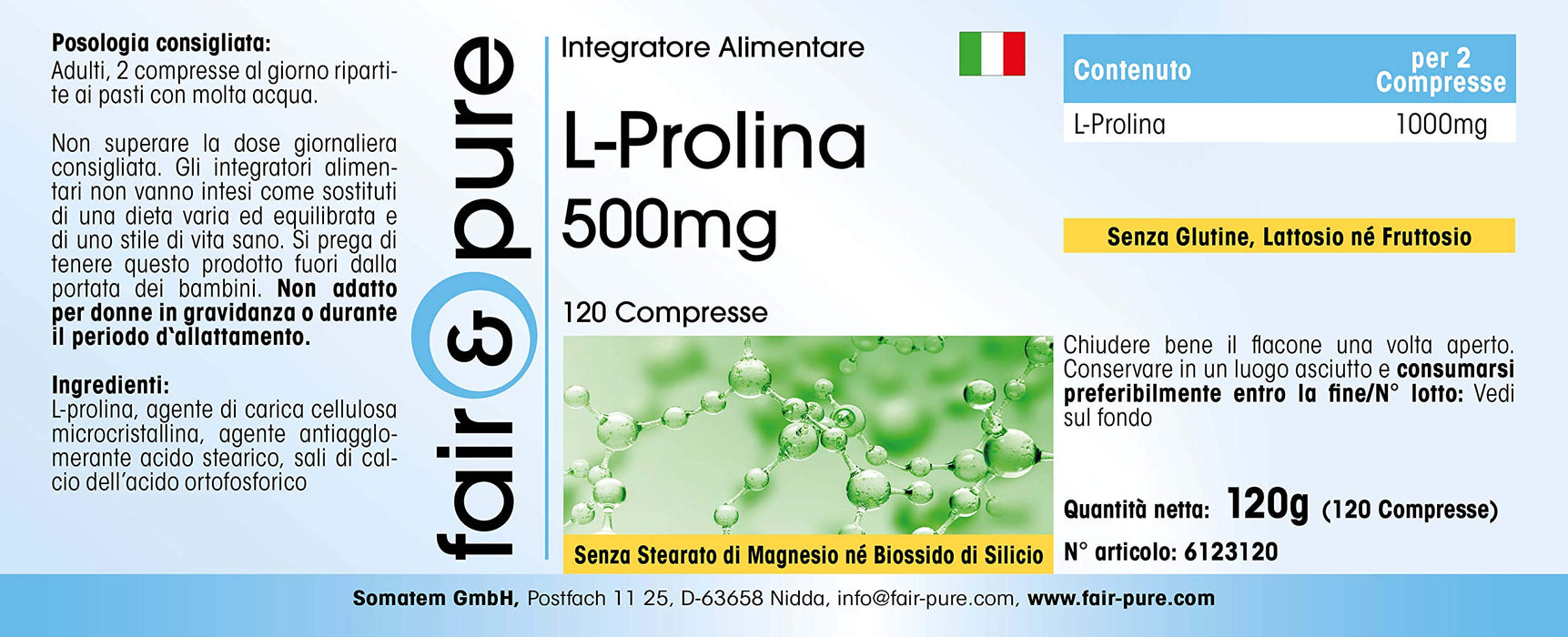 L-Prolina 500mg - wegańska - wysoko dozowana - bez stearynianu magnezu - 120 tabletek proliny