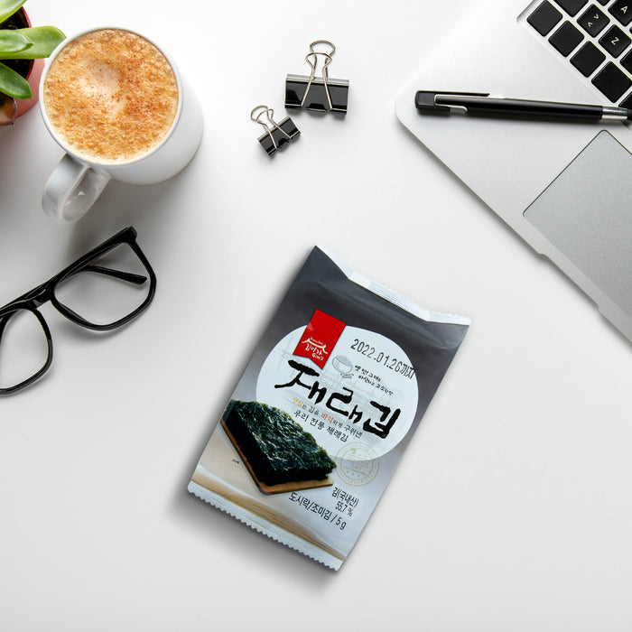 Najwyższej jakości pieczona przekąska z wodorostów [Korean Snack] Chrupiąca pieczona i lekko solona wegańska przekąska z wodorostów Omega 3 Source Zdrowa przekąska z wodorostów [JRND FOODS] 18 paczek
