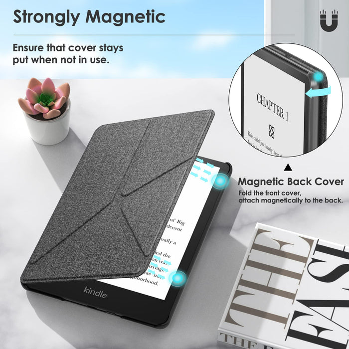 MoKo Case Fits ALL-new Kindle Paperwhite 11th Generation-2021, Origami Standing Shell Cover Case with Magnetic PC Back Cover for kindle Paperwhite 2021 kids & Signature Edition 6.8", Denim Gray